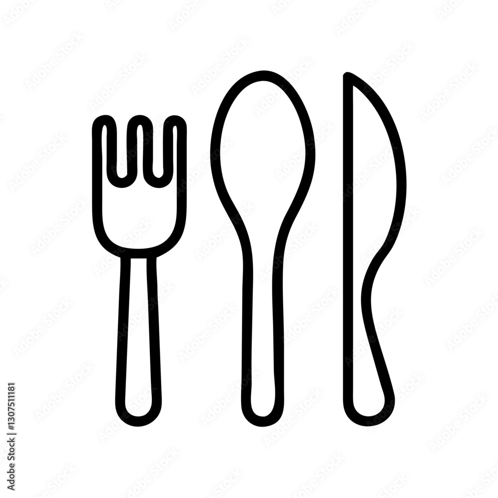 Minimalist black cutlery icon on white background Minimalist black cutlery icon on white background