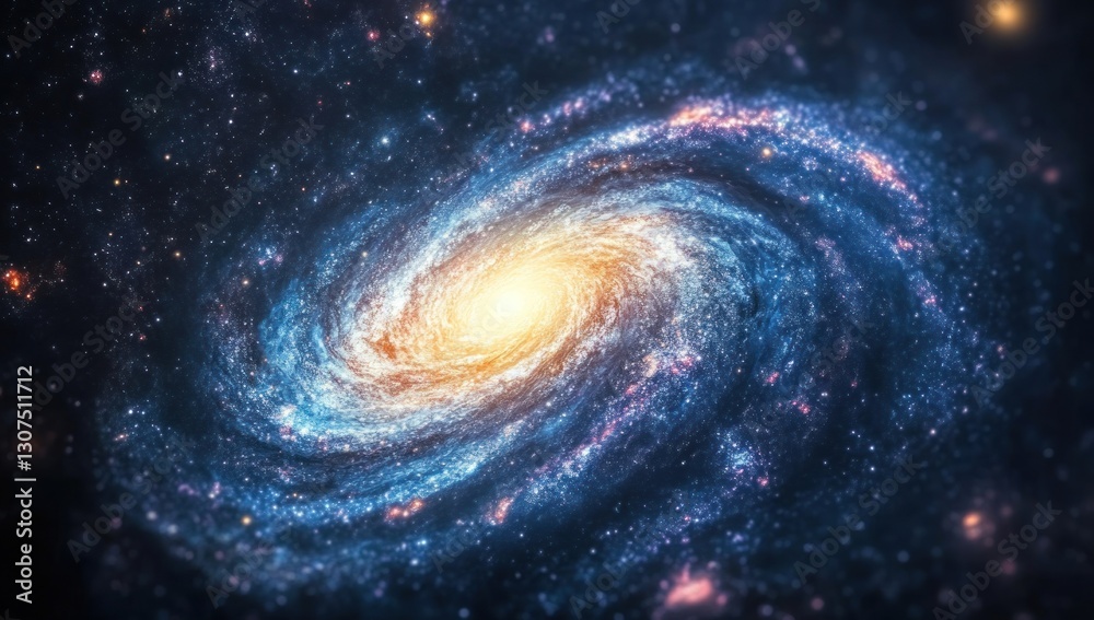 Spiral galaxy in deep space filled with nebulae and stars. Spiral galaxy in deep space filled with nebulae and stars.