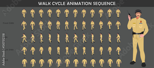 Police walk cycle animation sequence, Frame by frame animation of police officer walk.