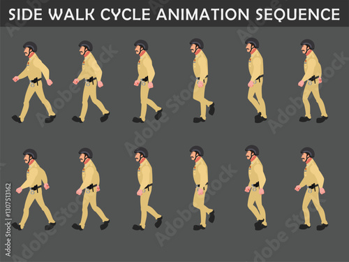 Police walk cycle animation sequence, Frame by frame animation of police officer walk.