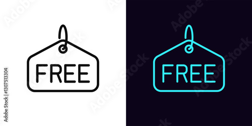 Outline free hangtag, with editable stroke. Promo label with text Free, shopping advertisement. Free gift offer, bonus shopping, gratis prize, offer without payment, zero price cost. Vector icon