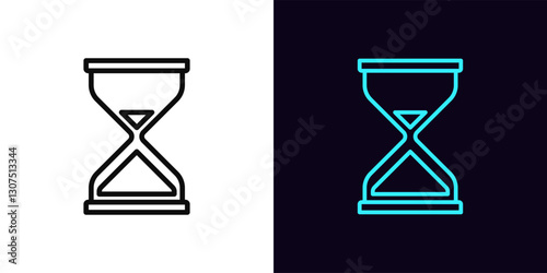 Outline hourglass icon, with editable stroke. Sandglass icon, running time. Sand clock, stopwatch, countdown and timer, business hours, waiting time, urgent task, deadline, work period. Vector icon