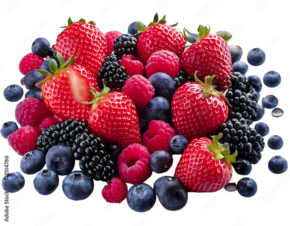A vibrant mix of fresh strawberries, raspberries, blackberries, and blueberries. This image is perfect for illustrating healthy eating, summer vibes, or food blogs. A vibrant mix of fresh strawberries, raspberries, blackberries, and blueberries. This image is perfect for illustrating healthy eating, summer vibes, or food blogs.
