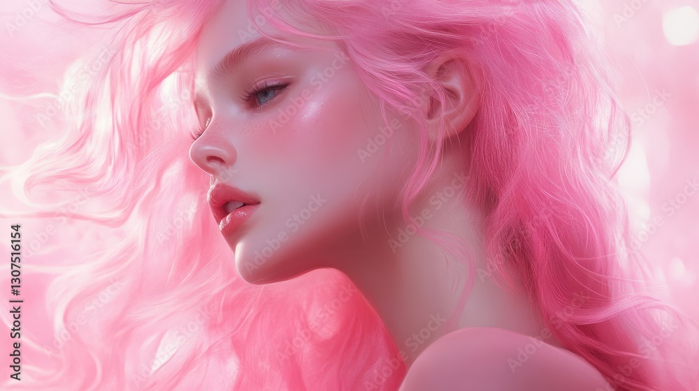 custom made wallpaper toronto digitalPink Hair Woman Profile, Soft Lighting, Dreamy Background