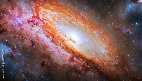 Spiral galaxy with vibrant colors and cosmic dust.