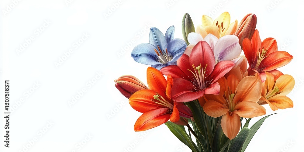 Colorful bouquet of mixed lilies displayed in a bright setting enhancing natural beauty and elegance Colorful bouquet of mixed lilies displayed in a bright setting enhancing natural beauty and elegance