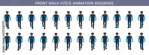 Police walk cycle animation sequence, Frame by frame animation of police officer walk.