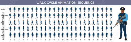 Police walk cycle animation sequence, Frame by frame animation of police officer walk.