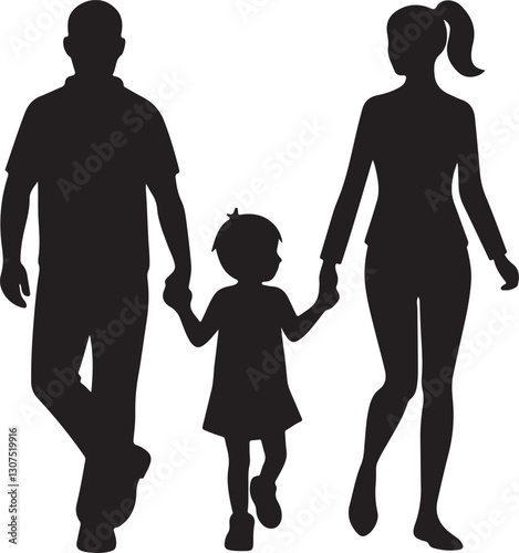a man and woman holding a child silhouette, black and white silhouette, vector and illustration