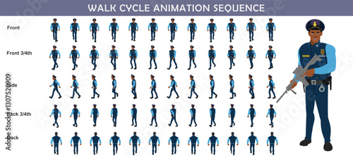 Police walk cycle animation sequence, Frame by frame animation of police officer walk.