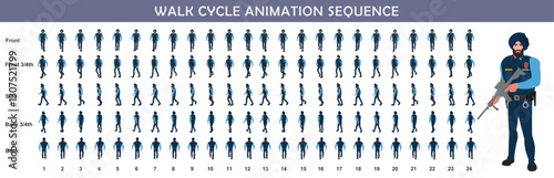 Police walk cycle animation sequence, Frame by frame animation of police officer walk.