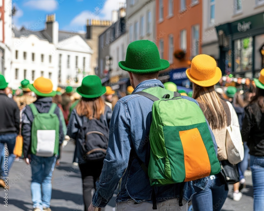 St. Patrick's Day Concept, Bustling Dublin festival with food stalls, live folk music, and people dressed in green, embodying Irish celebration St. Patrick's Day Concept, Bustling Dublin festival with food stalls, live folk music, and people dressed in green, embodying Irish celebration