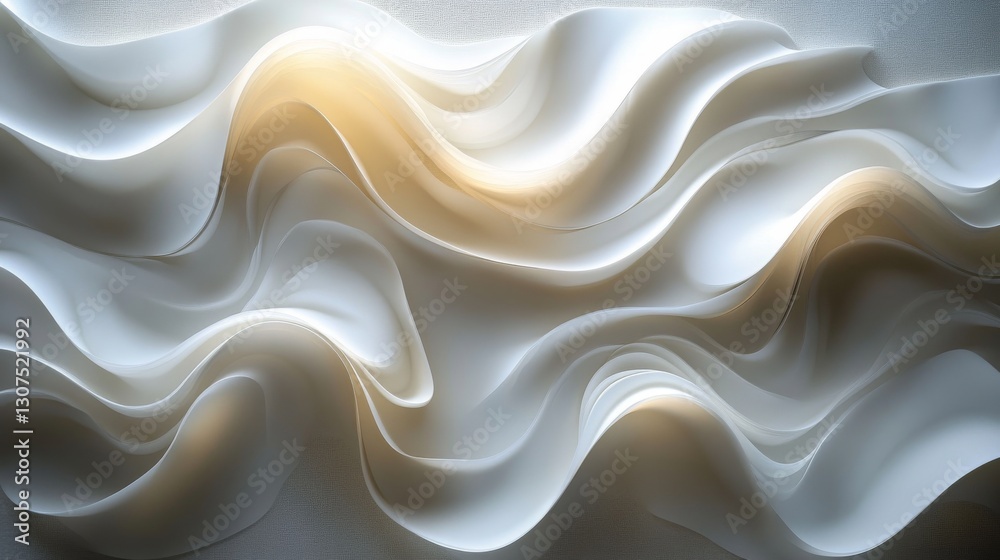 Fototapeta premium Abstract art shows flowing white waves with yellow highlights