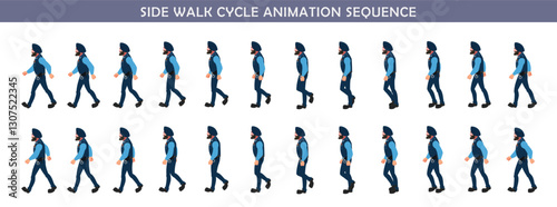 Police walk cycle animation sequence, Frame by frame animation of police officer walk.