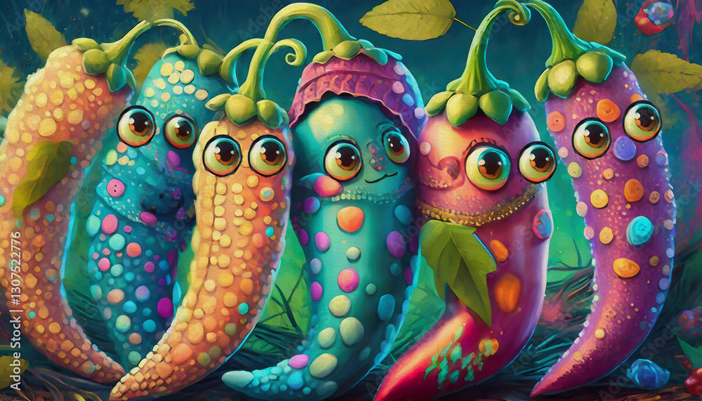 Obraz premium oil painting style cartoon character illustration multicolored Chili pepper