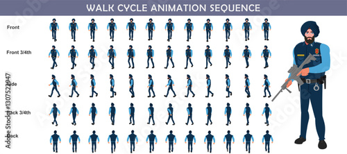 Police walk cycle animation sequence, Frame by frame animation of police officer walk.