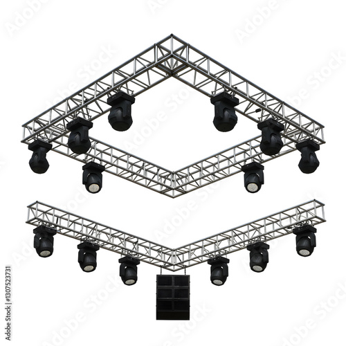  Stage Truss System with Spotlights for Events On Transparent Background
