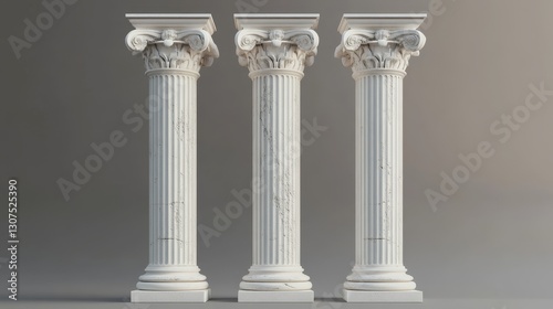 Old white pillars. Roman style stone pillars or columns, real marble pillar from ancient Greek architecture