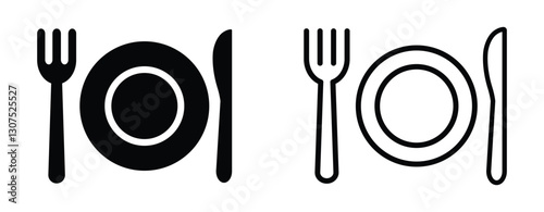 fork, knife and plate icon. food court vector sign. tableware instruments. restaurant icon. menu symbols. cutlery and crockery. fork, plate and knife for apps, ui, and websites. vector illustration
