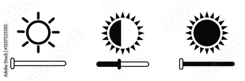 Brightness icon set. Brightness icon outline vector for website logo design. Flat style symbol for mobile app isolated on white background. Sun with rays symbol sign. Vector illustration, EPS 10