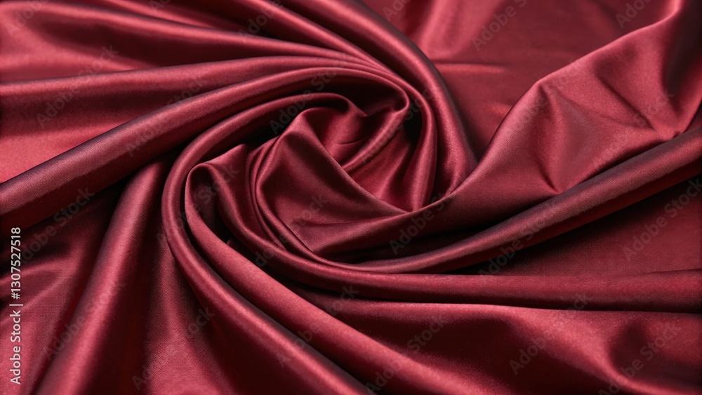 Obraz premium a close-up of luxurious burgundy satin fabric with soft folds and ripples. The smooth texture of the fabric is highlighted by the light, creating an elegant and sophisticated look. 