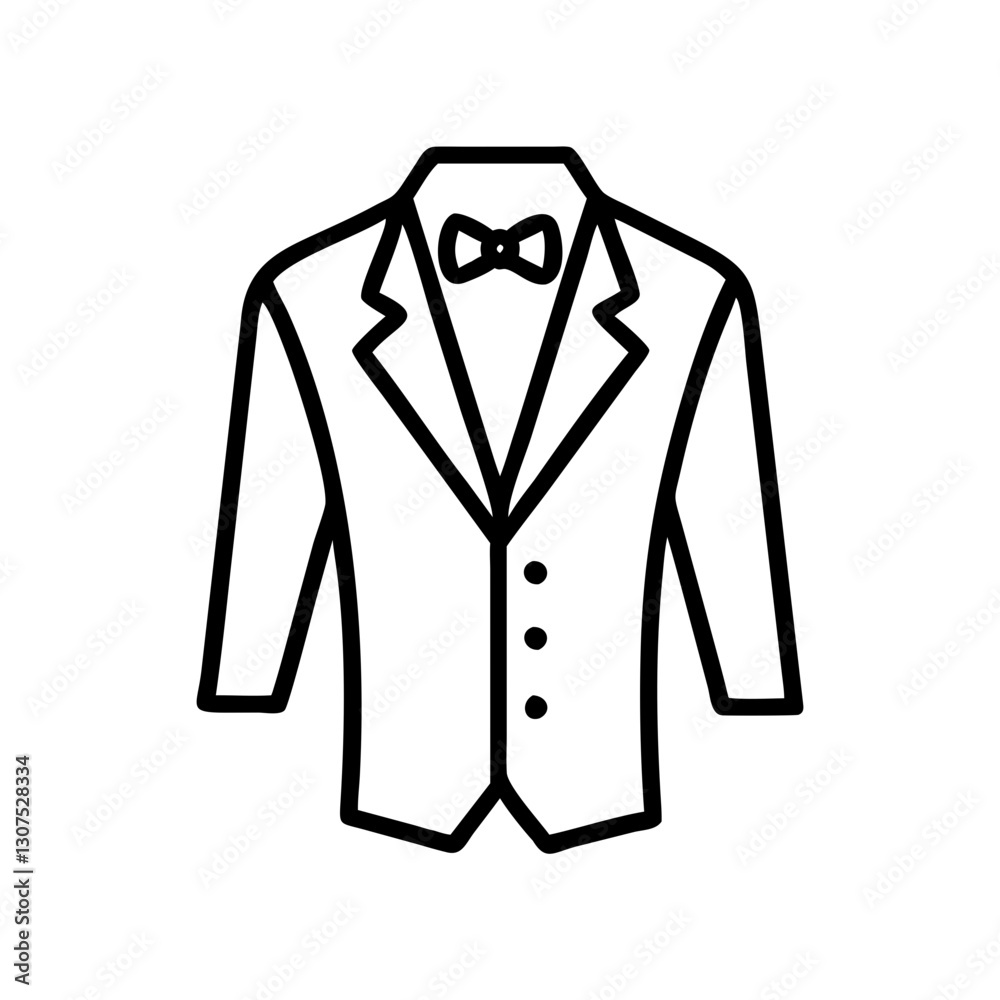 Tuxedo icon with bow tie, representing formal attire, black outline, modern design Tuxedo icon with bow tie, representing formal attire, black outline, modern design