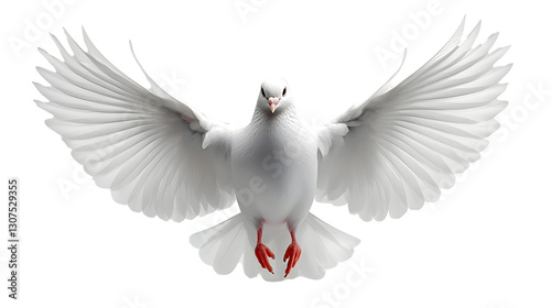 White Dove Soars, Wings Spread Gracefully, Isolated on White Background