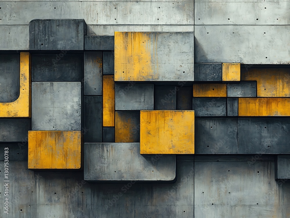 Abstract Grey Yellow Geometric Blocks Wall Art. AI Generated Abstract Grey Yellow Geometric Blocks Wall Art. AI Generated