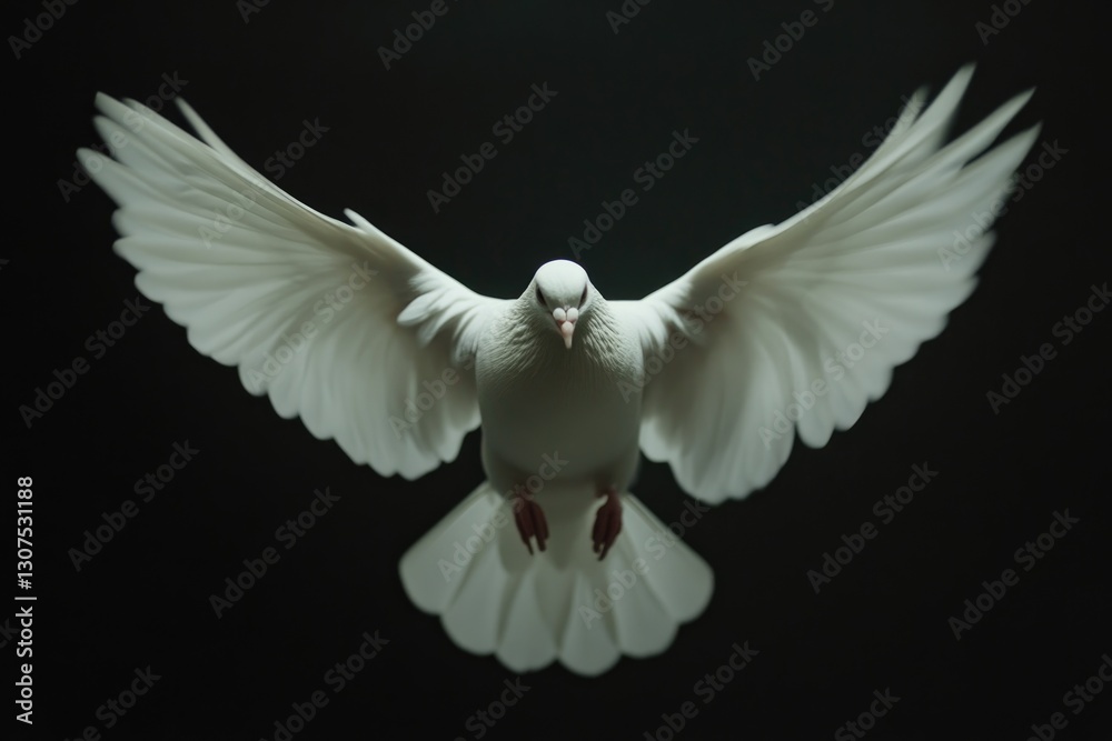 Obraz premium Graceful White Dove Taking Flight in Darkness