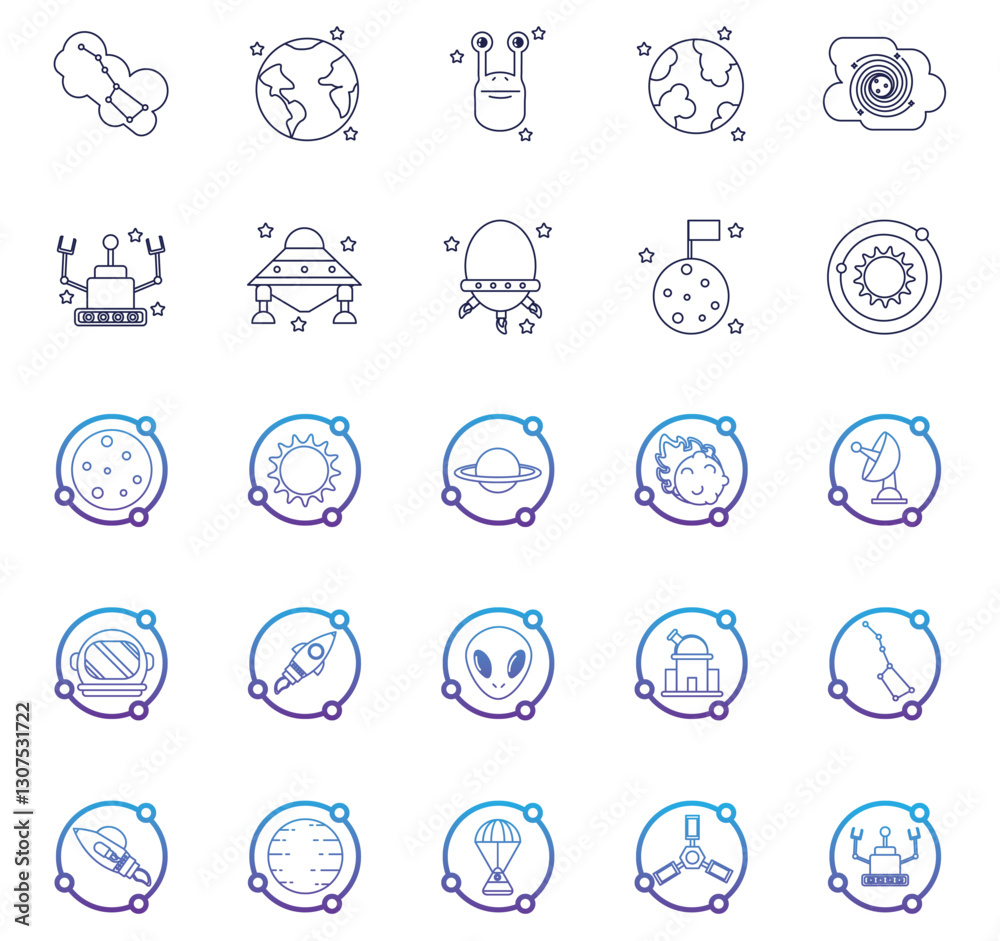 Set of universe vector icons with white background Set of universe vector icons with white background