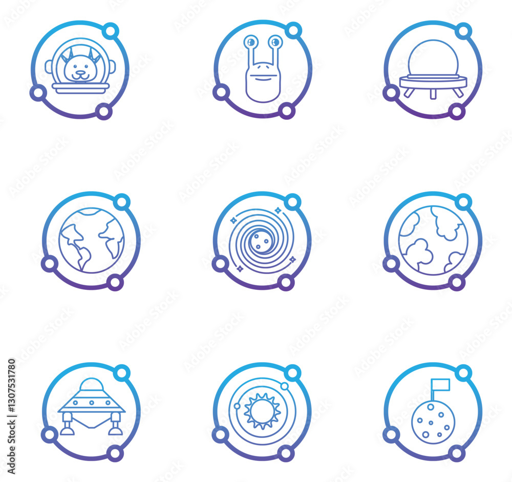Set of universe vector icons with white background Set of universe vector icons with white background