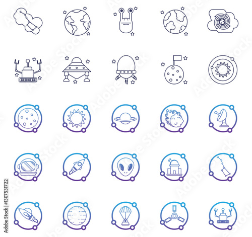 Set of universe vector icons with white background