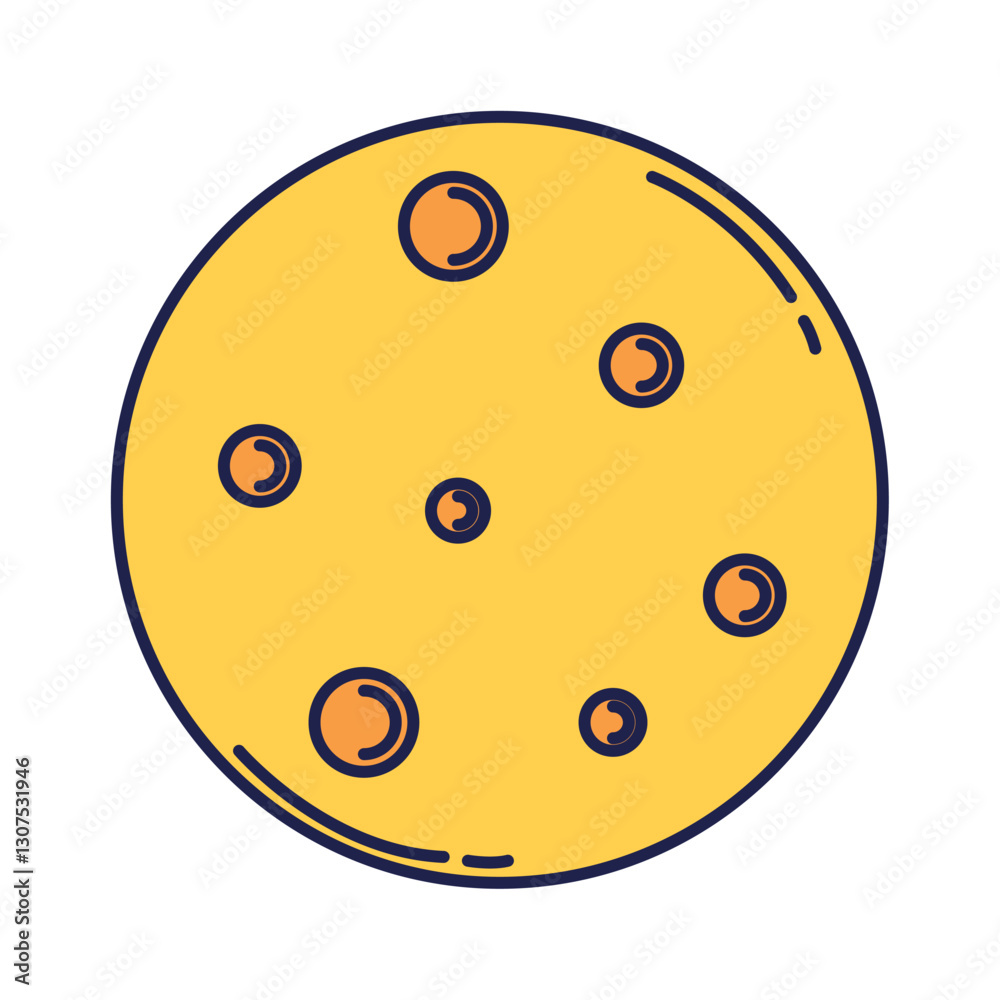 Fototapeta premium Vector Illustration of a Yellow Cartoon Moon with Craters Representing Space and Astronomy Concepts