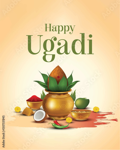 happy Ugadi New Year festival. holiday celebrated by the inhabitants of Karnataka and Andhra Pradesh. abstract vector illustration graphic design.