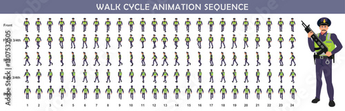 Police walk cycle animation sequence, Frame by frame animation of police officer walk.