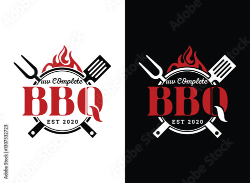 Barbecue grill vector logo design with fire vector