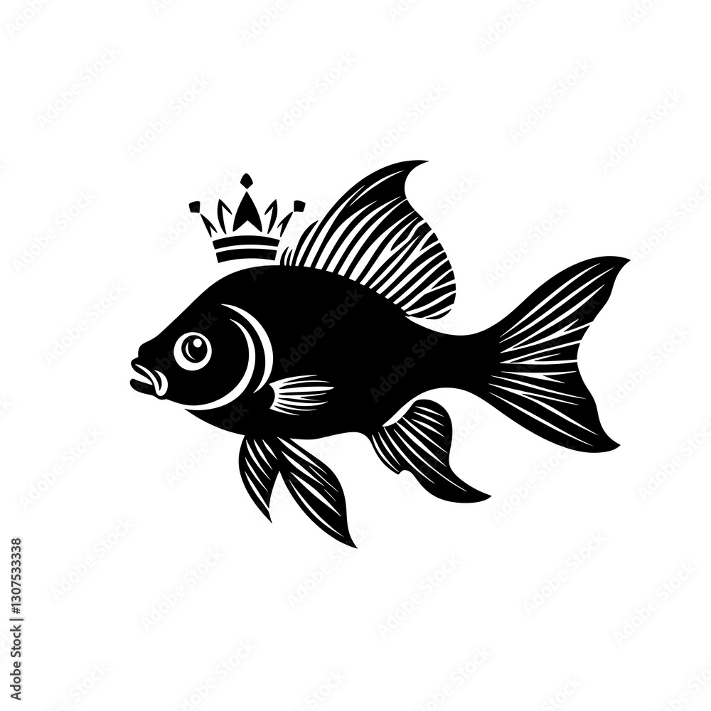 Fish with crown, artistic design, royalty Fish with crown, artistic design, royalty