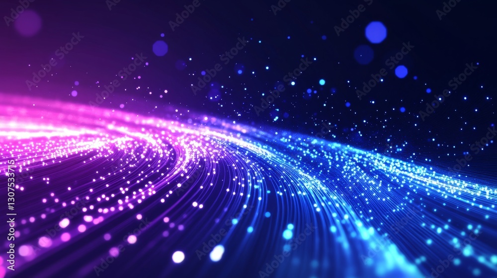 Fototapeta premium Abstract purple and blue light trails sparkling in dark space background