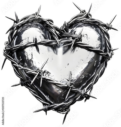 Metallic Barbed Wire Heart - Edgy Punk-Inspired Abstract Art