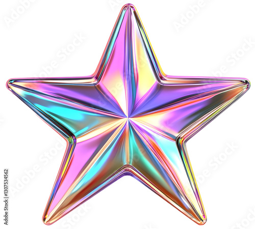 Captivating Holographic Y2K Star with Metallic Rainbow Finish on Futuristic Isolated