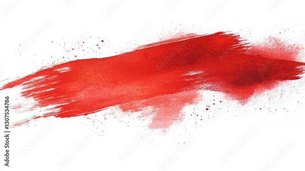 Dynamic red paint brushstroke on white background with texture and splatter Dynamic red paint brushstroke on white background with texture and splatter