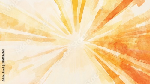 Abstract radiant sunburst with warm yellow and orange watercolor streaks