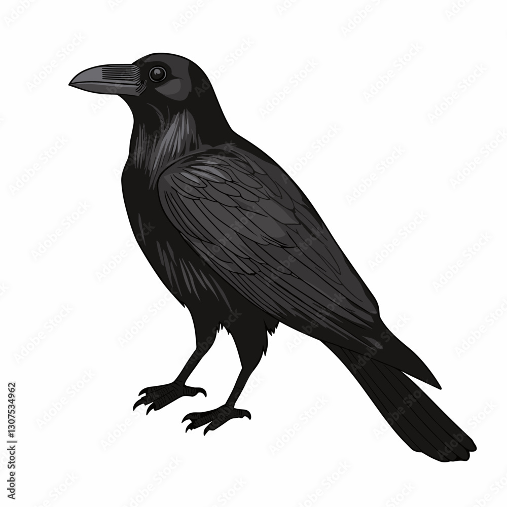 Fototapeta premium Crow Black raven bird vector illustration isolated on white background