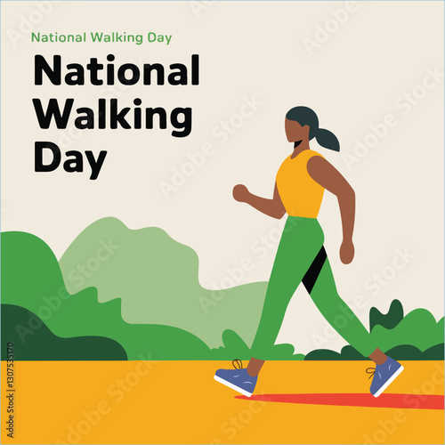 National Walking Day Vector Design - Social Media, T-shirt, Sticker, Poster, Print Cards, Animated GIF with Solid Colors, No Gradients, Vector Illustration for Health and Wellness.Print ready eps