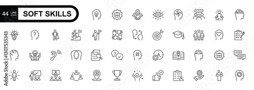 Soft skills line icons collection. Leader, optimism, honest, flexibility, emotionality icons.