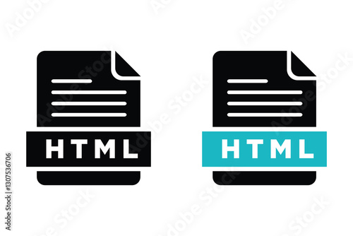 HTML file icon format. Simple flat design style.