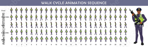 Police walk cycle animation sequence, Frame by frame animation of police officer walk.