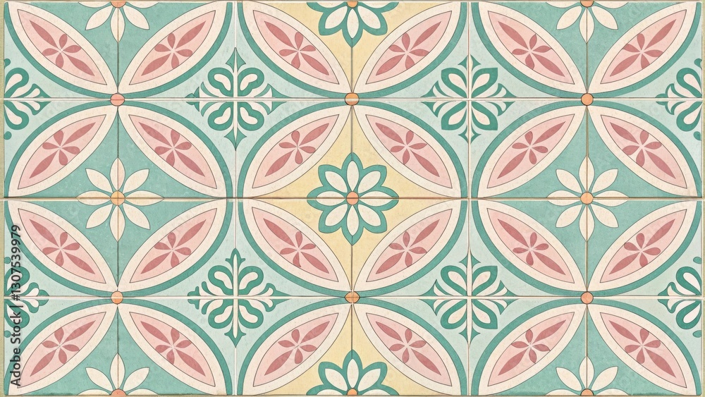 a vibrant tile pattern with a mix of flowers and geometric shapes, exuding a sense of elegance and artistic charm a vibrant tile pattern with a mix of flowers and geometric shapes, exuding a sense of elegance and artistic charm