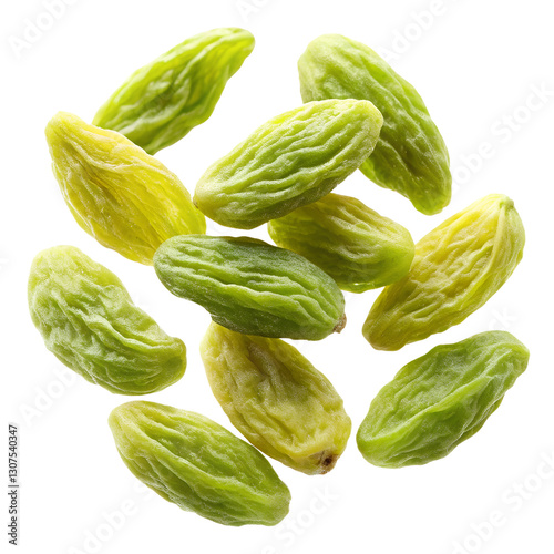 flying green raisins isolated on transparent background, green raisins png