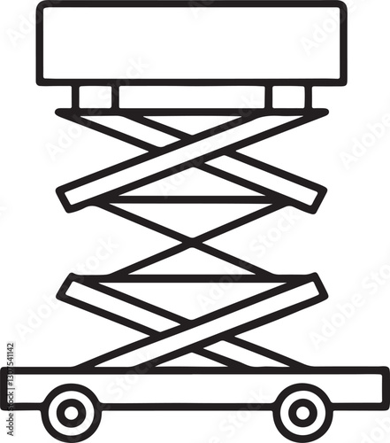 scissor lift machine line art, black outline, vector and illustration, coloring book page line art drawing